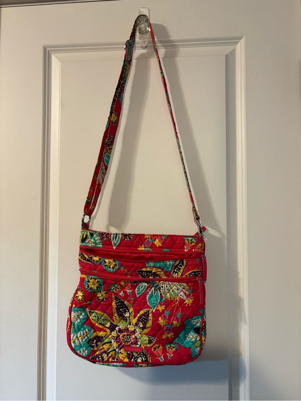 Vera Bradley Floral Quilted Crossbody Bag in Red and Teal